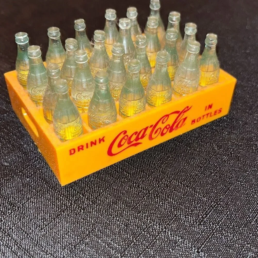 Vintage Miniature Mini Coca Cola Bottles 24 pack in Crate W Digital Coin Bank/Cl